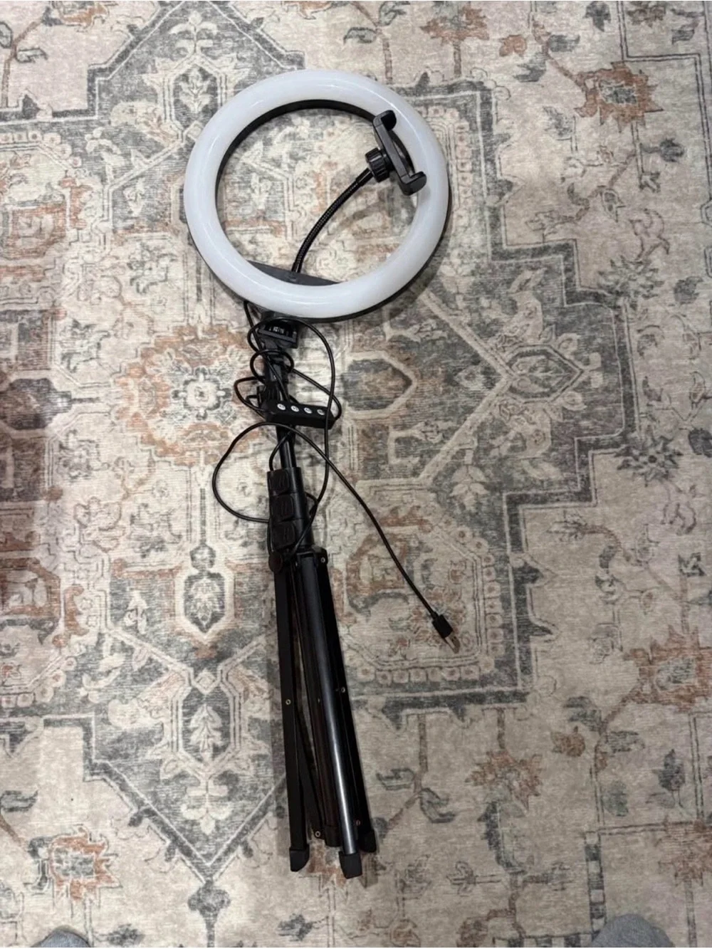 Adjustable Black Ring Light with Tripod and Phone Mount
